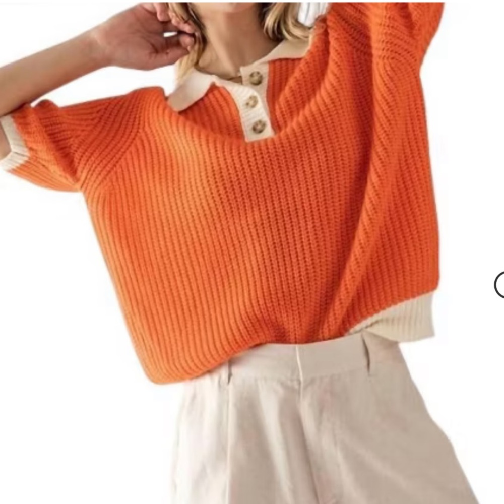 Women’s two tone contrast quarter button knit sweater